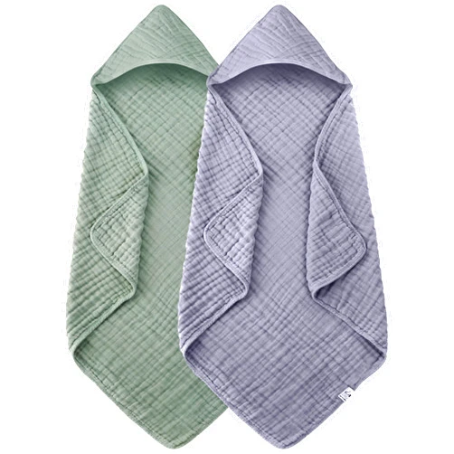 Spotted Play 2 Pack Hooded Baby Towels - 100% Muslin Cotton for Newborns, Infants, Toddlers - Large 32x32Inch Size - Highly Absorbent and Essential for Newborn Care, Green and Grey