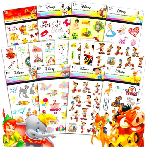 Disney Classic Disney Party Favors for Kids Assortment Mega Bundle ~ 400 Pcs Disney Sticker and Temporary Tattoo Sheets Featuring Bambi, Lion King, 101 Dalmatians, Alice in Wonderland, and More