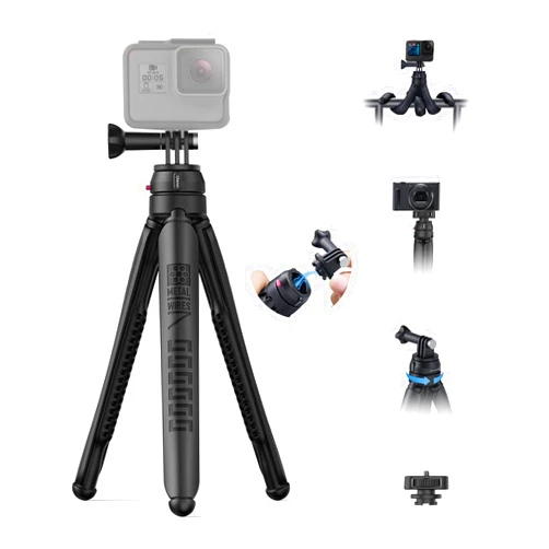 ULANZI JJ01 Flexible Tripod Mount Quick Release, for Gopro DJI insta360 GO Quick II Action Camera, 360° Panoramic Rotation, Bendable Legs, Lightweight & Portable Selfie Stick, Compact Cam Accessories