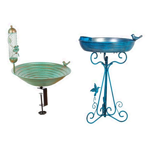 DREAMSOUL 13 Inches Metal Deck Bird Bath Unheated with Clamp Detachable + 12 inch Blue Bird Bath with Stand for Outdoors, for Patio Lawn Garden Decor Visit The DREAMSOUL Store