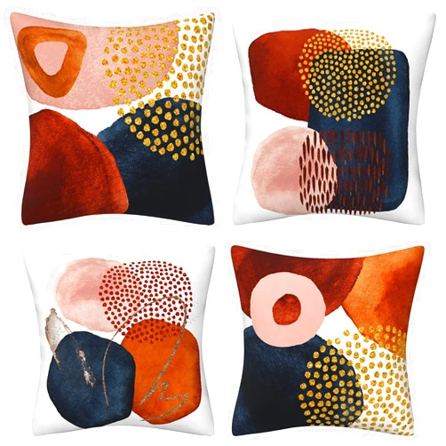 Drmstow Abstract Boho Throw Pillow Covers 18x18 Set of 4 Mid Century Modern Aesthetic Navy Blue Burnt Orange Pillow Cushion Covers Geometric Minimalist Art Decor for Couch Bed Home Decor