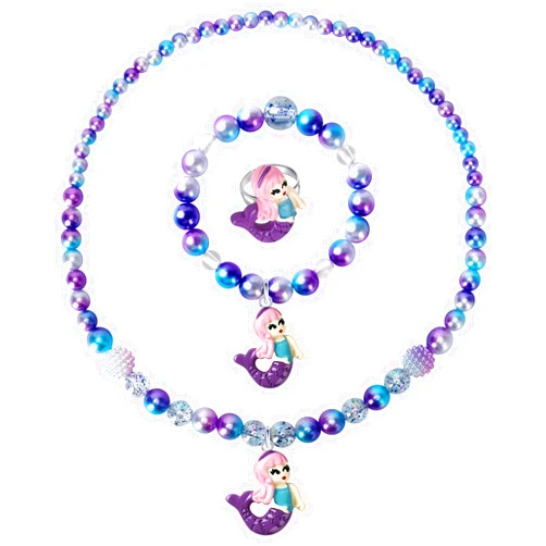 Wingchold Girls Jewelry Mermaid Necklace Bracelet Ring Set Dress up Pretend Play Jewelry Gifts Kids Toddler Mermaid Party Costume Jewelry Supplies
