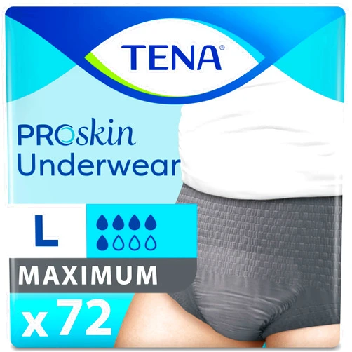 TENA ProSkin Large Gray Adult Male Moderate Absorbency Protective Disposable Underwear, 72 Count