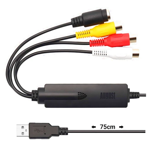 August USB Video Capture Card Grabber - August VGB350 - Transfer VHS Mini DV Hi8 DVD to Computer for Windows 11,10,8,7, Composite S-Video, PAL/NTSC/SECAM, Convert Video from VCR & Camcorder