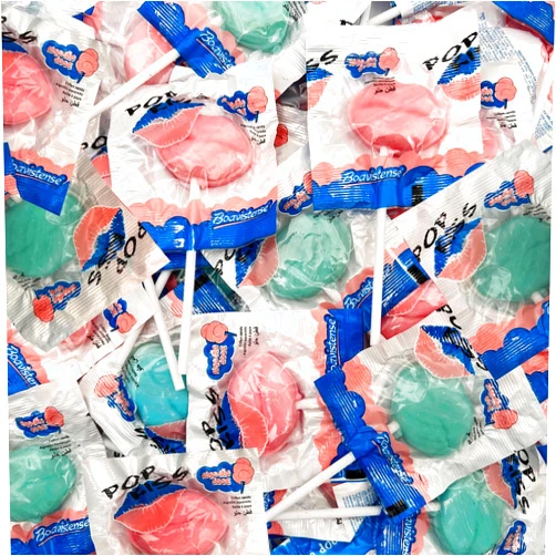 CRAZYOUTLET Lip-Shaped Lollipops Cotton Candy Flavor, Blue and Pink Individually Wrapped Pops, 2-Pound Bag (About 90 Count)