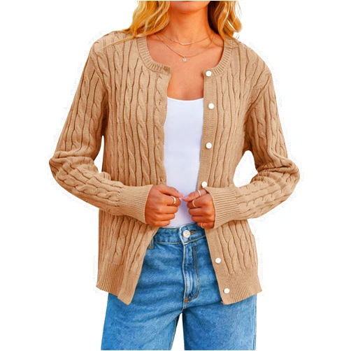 MEROKEETY Women's Cable Knit Open Front Cardigan Sweaters Fall Long Sleeve Button Down Soft Outwear