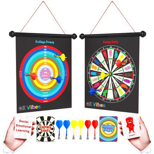 StrongSuit Vibes: Social Emotional Learning Activities Kids Dart Board Therapy Games for Kids | 2-in-1 Feelings Wheel Game for Families, Therapists, Teachers | Enhances Emotional Intelligence & Social Skills