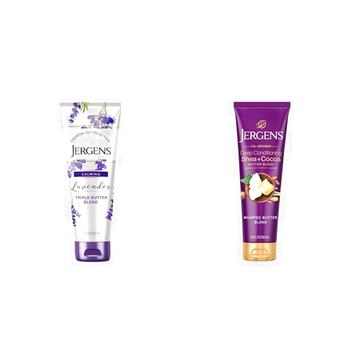 Jergens Lavender Body Butter Body and Hand Lotion, Moisturizer for Women, 7 Fl Oz (Pack of 1) & Shea + Cocoa Butter Body Lotion for Dry Skin, Deep Conditioning Moisturizer