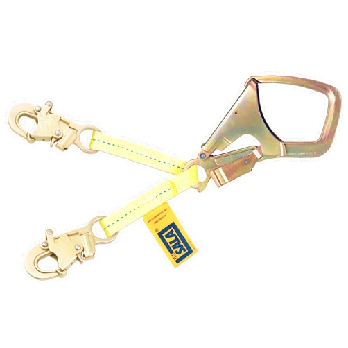 3M DBI-SALA 1231389 Web Rebar Positioning Lanyard, 18-Inch With Saflok Max Steel Rebar Hook At Center, Snap Hooks At Leg Ends, Yellow/Gold