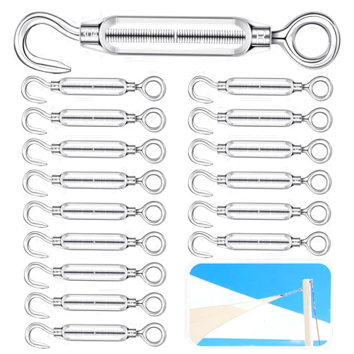 Supkiir 18Pcs M4 Hook and Eye Turnbuckle, 304 Stainless Steel Turnbuckles Heavy Duty for Cables Rope Wire Tension, Hanger Turnbuckle for DIY String Light Fence Gate Wire Tent Picture Hanging