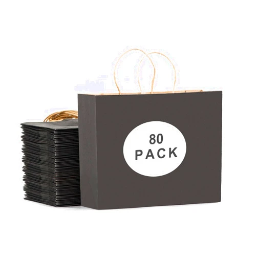 Landteek Fine 16x6x12 Inch 80pcs Black Paper Bags with Handles Bulk, Large Gift Bags, Large Kraft Paper Bags Shopping Bags in Bulk for Boutiques, Small Business, Retail Stores, Gifts & Merchandise （Black)