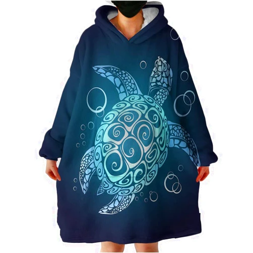 Sleepwish Turtle Wearable Blanket Hoodie, Beach Oversized Sherpa Blanket Sweatshirt