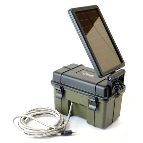 HME Trail Camera 12V/Solar Auxiliary Power Pack Durable Weather-Resistant Housing Easy Installation & Versatile Compatibility, Black