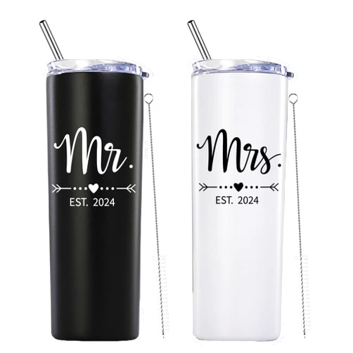 Mamihlap Mr and Mrs Est 2024 Skinny Tumbler.Newlyweds Couples Wife Bride To Be Newly Engaged Bridal Shower Gifts.Wedding Tumbler Idea for Bridal Showers Engagement.(20oz Black&White)