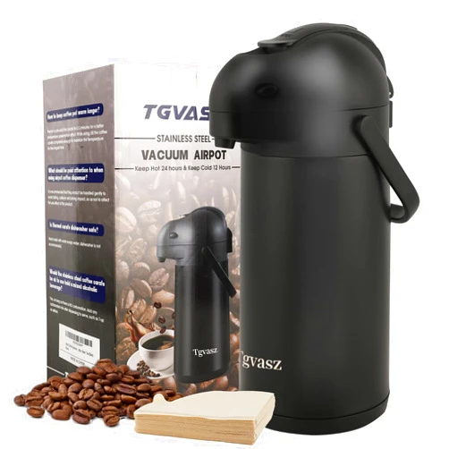Tgvasz Coffee Carafe Dispenser with Pump Hot Drink Dispenser, Insulated Thermal Coffee Carafe for Keeping Hot - Cold Water, Party Chocolate Drinks & Stainless Steel Thermos Urn Thermal Beverage Dispenser