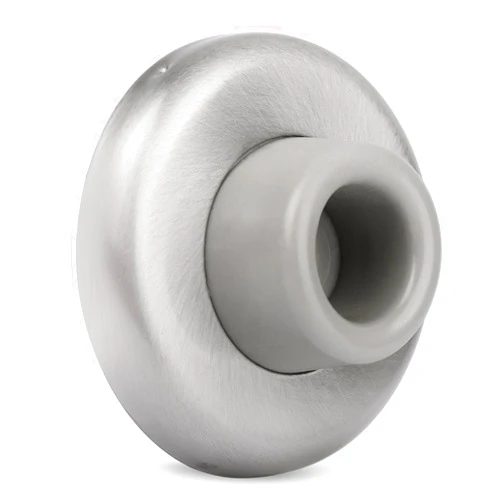 KOVOSCH Concave Wall Door Bumper Stop Brushed Satin Nickel – 2-1/2” Outside Diameter Stainless Steel Cover with 1-1/8” Gray Rubber Bumper – Easy to Install with Screw