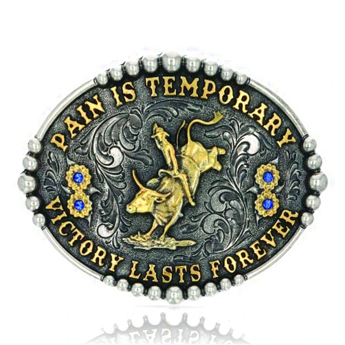Montana Silversmiths Ranch Rodeo Series Attitude Western Belt Buckle (Pain Is Temporary Bull Riding - Two-Tone)