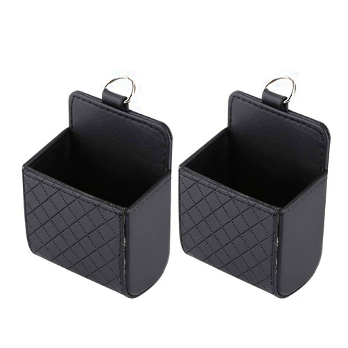 Keenso Universal Car Air Vent Organizer Box Storage Bag, Black Auto Seat Back Interior Case with Hook, Mount Outlet Storage Box Hanging Leather Container Case Bag Pouch Holder (2pcs)