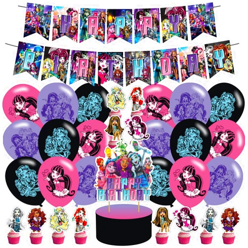 JEVLON 𝓜𝓸𝓷𝓼𝓽𝓮𝓻 𝓗𝓲𝓰𝓱 Theme Party Supplies,Including 𝓜𝓸𝓷𝓼𝓽𝓮𝓻 𝓗𝓲𝓰𝓱 Birthday Bannner,Cake Copper ,Ballon,Party Cupcake Topper Suitable for Monster Birthday Party,Party Favor etc