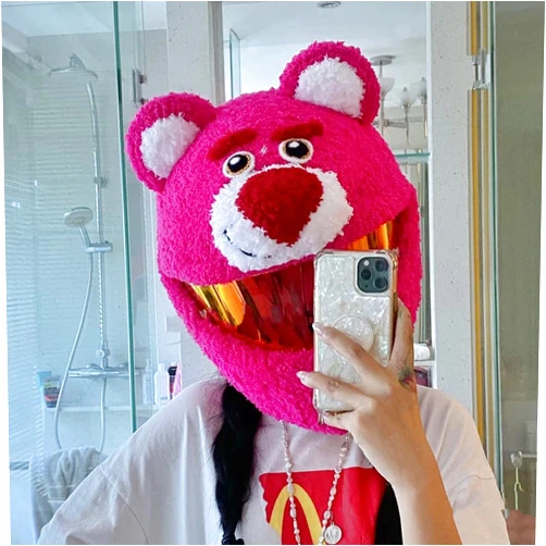 GIOBOY Cartoon Helmet Cover,Fluffy Funny Plush Goat/White Rabbit Motorbike Helmet Cover Modular Motorcycle Full Face Integrated Helmet Protective Cover Helmet Cover