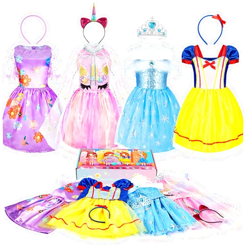Cocojeci Princess Dress Up Clothes for Girls Princess Dress Up Costume with Cape Crown for Little Girls Princess Toys Christmas Birthday Gift