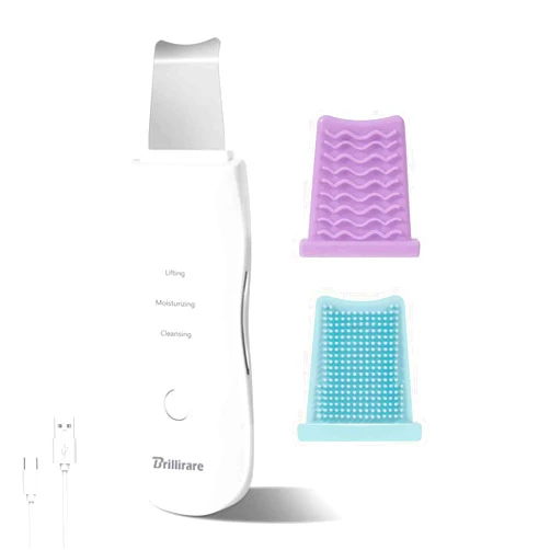 BRILLIRARE Face Scrubber, Skin Spatula, Facial Silicone Pore Cleaner, Rechargeable All Skin Types Waterproof Blackhead Remover Tools for Deep Cleansing, Exfoliating, 3 Modes Wireless, White