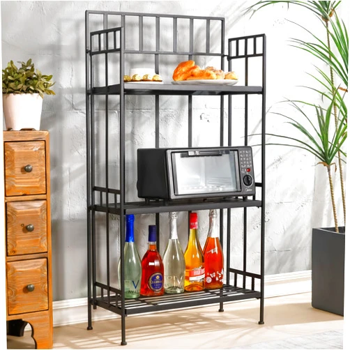 XAONIEN Black Kitchen Baker’S Rack With Storage, 3-Tier Kitchen Microwave Oven Metal Stand Rack, 46H X 24W X 11.4D (inches)