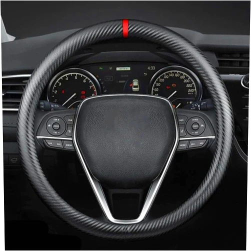 YOUDAXIN Carbon Fiber Leather car Steering Wheel Cover, Comfortable and Anti-Skid, Universal 15 inch (Black)