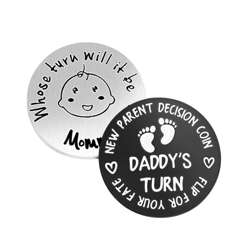 UAREHIBY 2 Pcs New Parents Decision Coin Gifts, First Time Mom Dad Pregnancy Gift, Baby Gender Reveal Gifts Baby Shower Birth New Parents Gifts for Couples - Double-Sided Decision Coin, Silver/Black