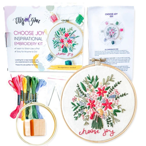 Elly and Grace Elly & Grace Christian Embroidery Kit with Embroidery Hoop, Easy Embroidery Kit for Beginners and Adults, Full Embroidery Hoop Kit with Needles and Thread Included (Choose Joy)