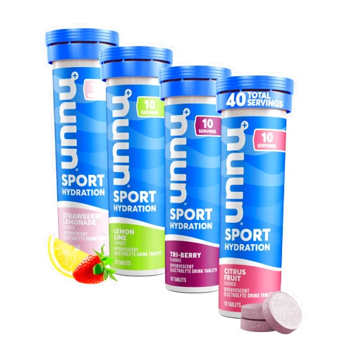 Nuun Sport Electrolyte Tablets - Dissolvable in Water, Mixed Flavors | 5 Essential Electrolytes for Hydration | 1g Sugar Drink Mix | Vegan, Non-GMO | 4 Pack (40 Total Servings)