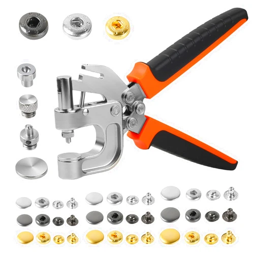 BISUOSHI Leather Snap Fasteners Kit, Snap Button Kit, Leather Snap Buttons Press Pliers with 90 Sets Leather Snaps Buttons, 3Colors 12.5/15/17mm Snaps for Leather, Clothes, Jackets, DIY Projects