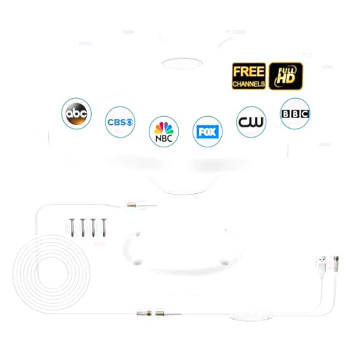 DTB TECH 360° Omni Reception Indoor, Outdoor TV Antenna, RV Antenna, Over 100 Mile Range Enhanced VHF and UHF 4K HD Digital TV Antenna, 32ft RG6 Coaxial Cable (White - Screw)