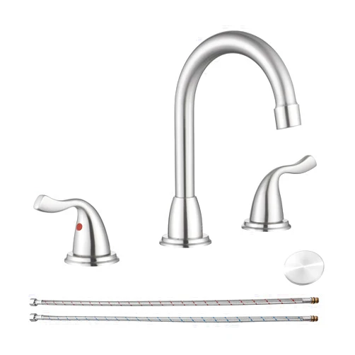 RKF Bathroom Faucets for Sink 3 Hole Brushed Nickel 8 inch Widespread Bathroom Sink Faucet with Drain Double Lever Handle Faucet Bathroom Vanity Faucet Basin Mixer Tap Faucet with Hose&Deck RKF03011