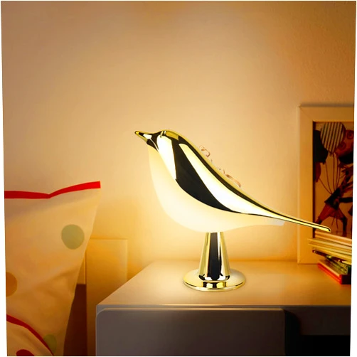 YOTOZU Small Bird Lamp, Dimmable and Cordless Bird Night Light, USB Rechargeable Touch Sensor Control Table and Desk Lamp with Aroma Diffuser Function for Bedroom (Gold)