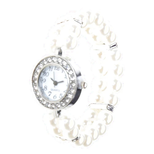 MinnowXY Women Watch Simulated Pearl for Luxury Fashion Elegant Wrist Band Bracelet Jewelry Gifts Lady Elastic