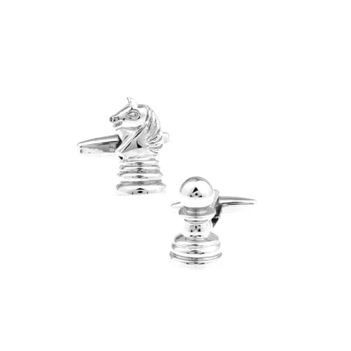 MRCUFF Chess Pawn Knight Pair Cufflinks in a Presentation Gift Box & Polishing Cloth