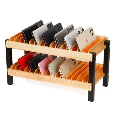 Echaprey 30-Grid Wooden Cell Phone Holder Desktop Multiple Classroom Cell Phone Holder Phone Storage Organizer Rack Box Caddy for Office School Classroom with 1-30 Number Stickers
