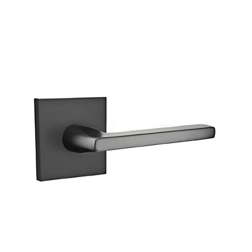 EMTEK Square Rosette Passage Set with Matching Finish Helios Lever - Choice of Left/Right Handing and 7 Finishes - 5110HLOLHUS19 - Left Handed (LH) - Flat Black (US19)