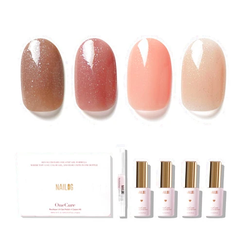 NAILOG Gel Nail Polish Set - 4 Colors Top Coat Color Gel Base 3-In-1 Soak Off UV Gel Polish Kit for Home DIY & Birthday Gifts for Women | Rose Pink, Light Pink, Warm Grey, Nude