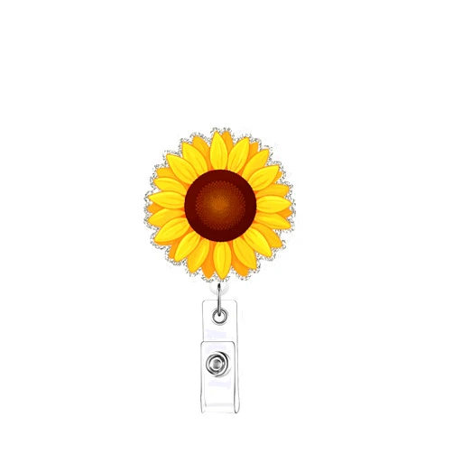 Grtolbs Spring Cute Sunflower Nurse Badge Reel Retractable Glitter Colorful Name Tag Acrylic Alligator Clip Summer ID Badge Holder for Nurse Work Teacher RN Student Cop Office Doctor Staff Cute Badge Clip