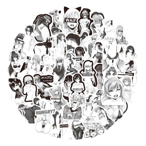 DanTan1996 50Pcs Sexy Anime Girl Stickers Black White Waifu Kawaii Sticker Decals Vinyl Waterproof for Laptop Water Bottle Skateboard Adults