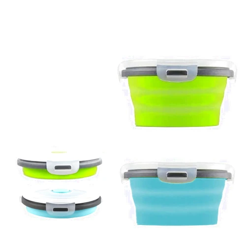 ABSOK 2 Pcs Collapsible Bowls with Lids, Foldable Meal Prep Containers Reusable, Silicone Food Storage Containers, Camper Must Haves Rv Camping Accessories for Travel Trailers, Microwave and Freezer Safe
