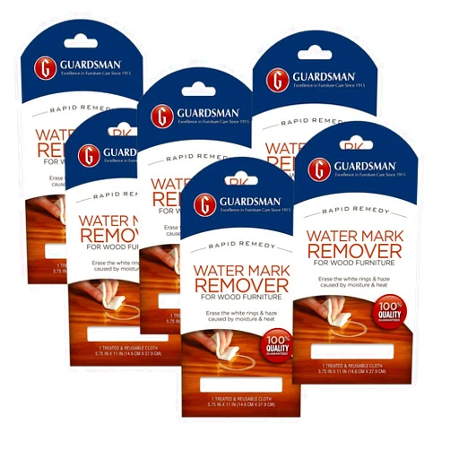 Guardsman Water Mark Remover Cloth - Erase White Rings & Haze Caused by Moisture and Heat - Reusable - 405200, Pack of 6