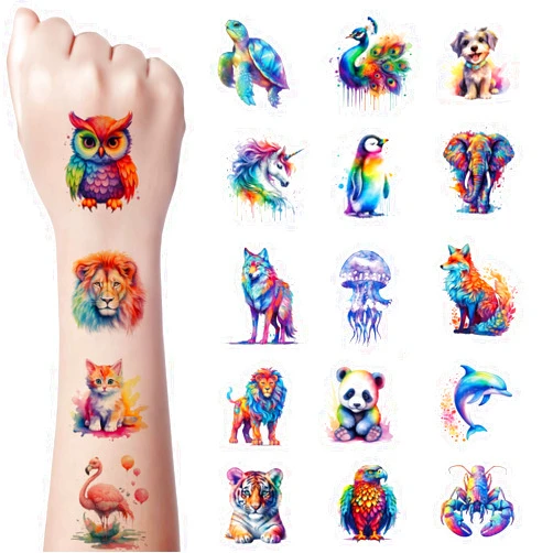 JoyfulGlam 60 PCS Watercolor Animal Temporary Tattoo For Kids Cute Lion Tiger And Horse Tattoos Stickers Birthday Party Supplies For Girls Boy Body Art