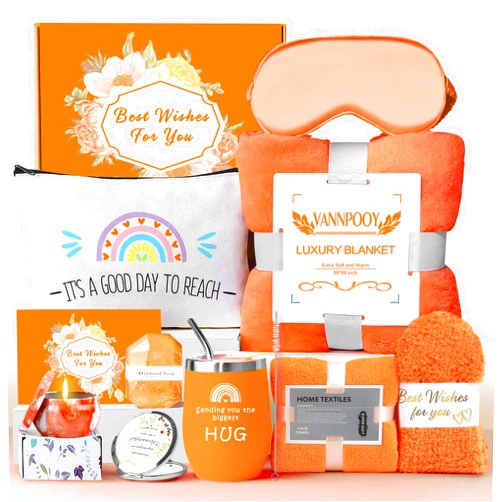 VANNPOOY Best Friend Birthday Gifts for Women Friendship, Get Well Soon Gift Basket, Spa Self Care Package Kit, Feel Better Gift Set, Anniversary Retirement Thinking of You Gift Box for Mom Sister Wife, Orange