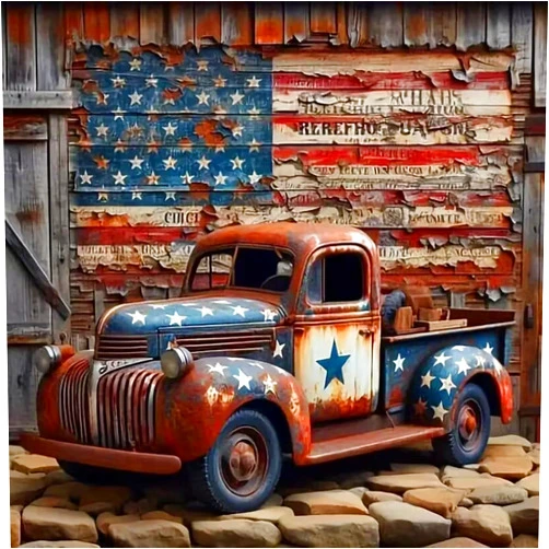 CHWGLFGG 5D Truck Diamond Art Kits for Adults Beginners,DIY Full Round Drill Diamond Painting Kits American Flag, Paint by Diamonds Dot Gem Art Crystal Easy,Home Wall Decor 13.7X 13.7Inch