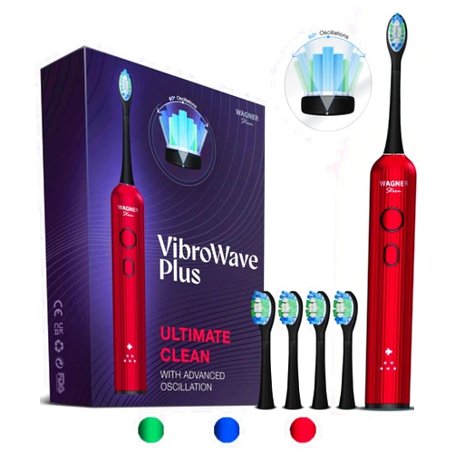 Wagner Stern VibroWave Plus Oscillation & Vibration Sonic Electric Toothbrush with 4 Brush Heads. IPX7 Waterproof.