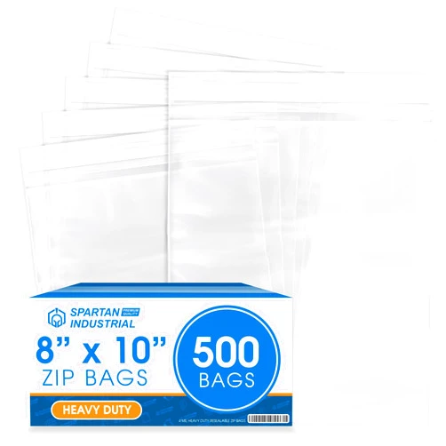 Spartan Industrial - 8” X 10” (500 Count) Thick 4 Mil Clear Reclosable Zip Plastic Poly Bags with Resealable Lock Seal Zipper - Heavy Duty and Durable