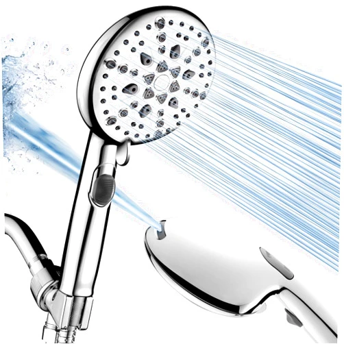 Cobbe High Pressure 9 Functions Shower Head with handheld - Luxury Modern Chrome Look, Built-in Power Spray to Clean Corner, Tub and Pets, Stainless Steel Hose Adjustable Bracket, Chrome